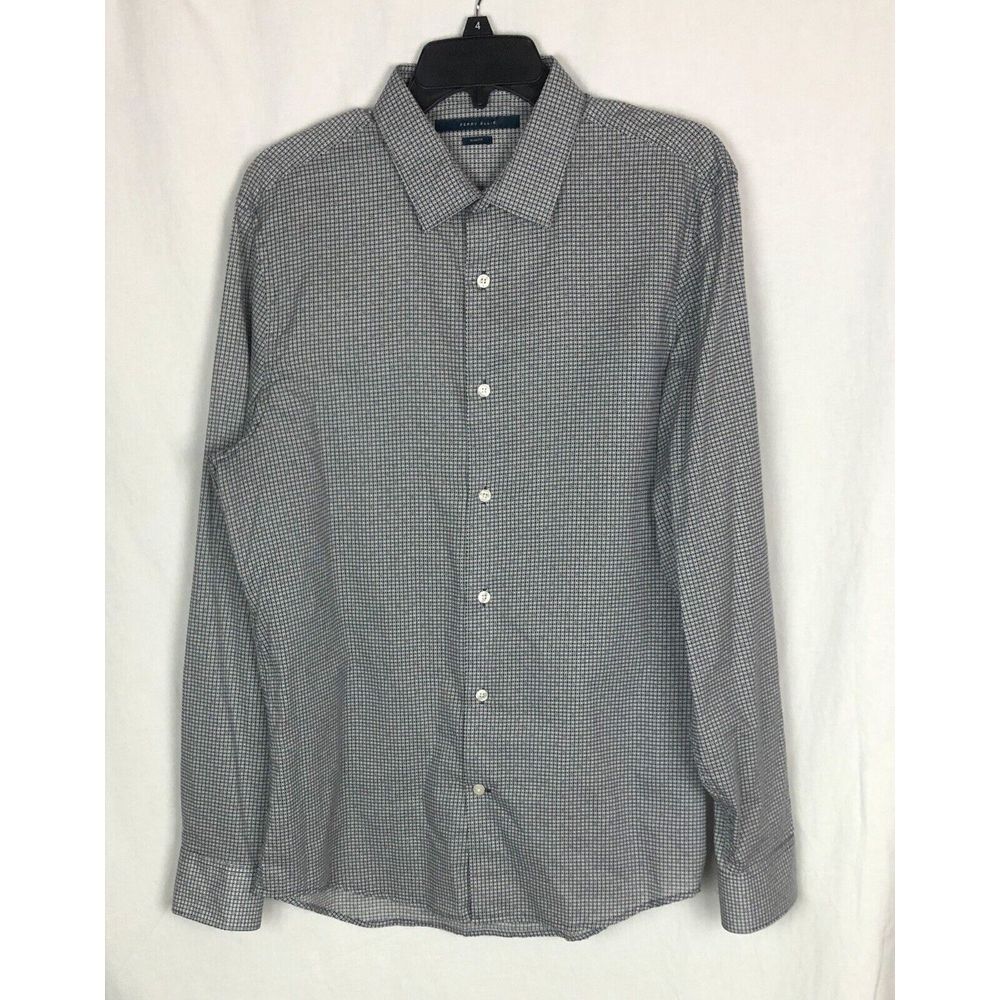 Perry Ellis Slim Fit Long Sleeve Button Up‎ Dress Geometric Shirt Men's L Cotton
